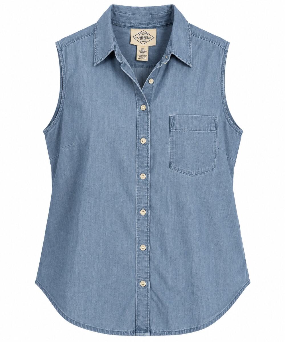 St. John’s Bay Sleeveless Chambray Button-Down Shirt – 3X